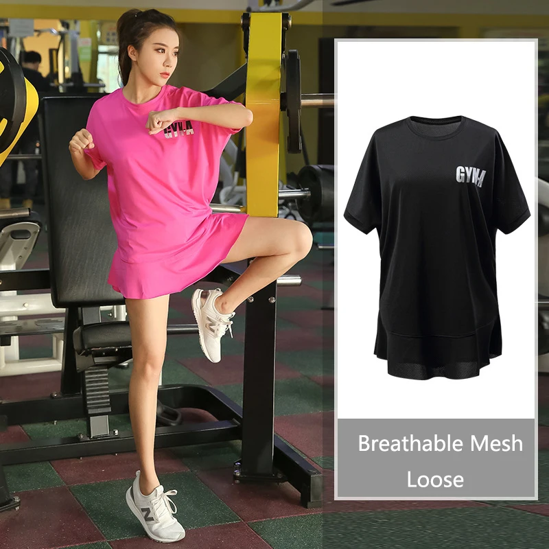 

Large Size Sports Suit Mesh T-shirt Female Fat MM 100 Kg Gym Yoga Clothes Summer Wear Loose Running