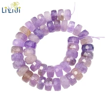 Lii Ji драгоценный камень природный Аметрин плоский круглый граненый россыпью бусины около 8x14 мм для DIY изготовления ювелирных изделий около 39 см