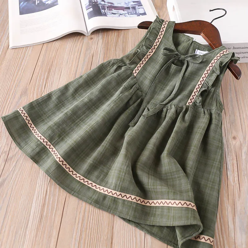

Hurave Draped Princess cotton ruffles Baby Girls Clothes Children Sleeveless dress causal solid infant A-line dresses