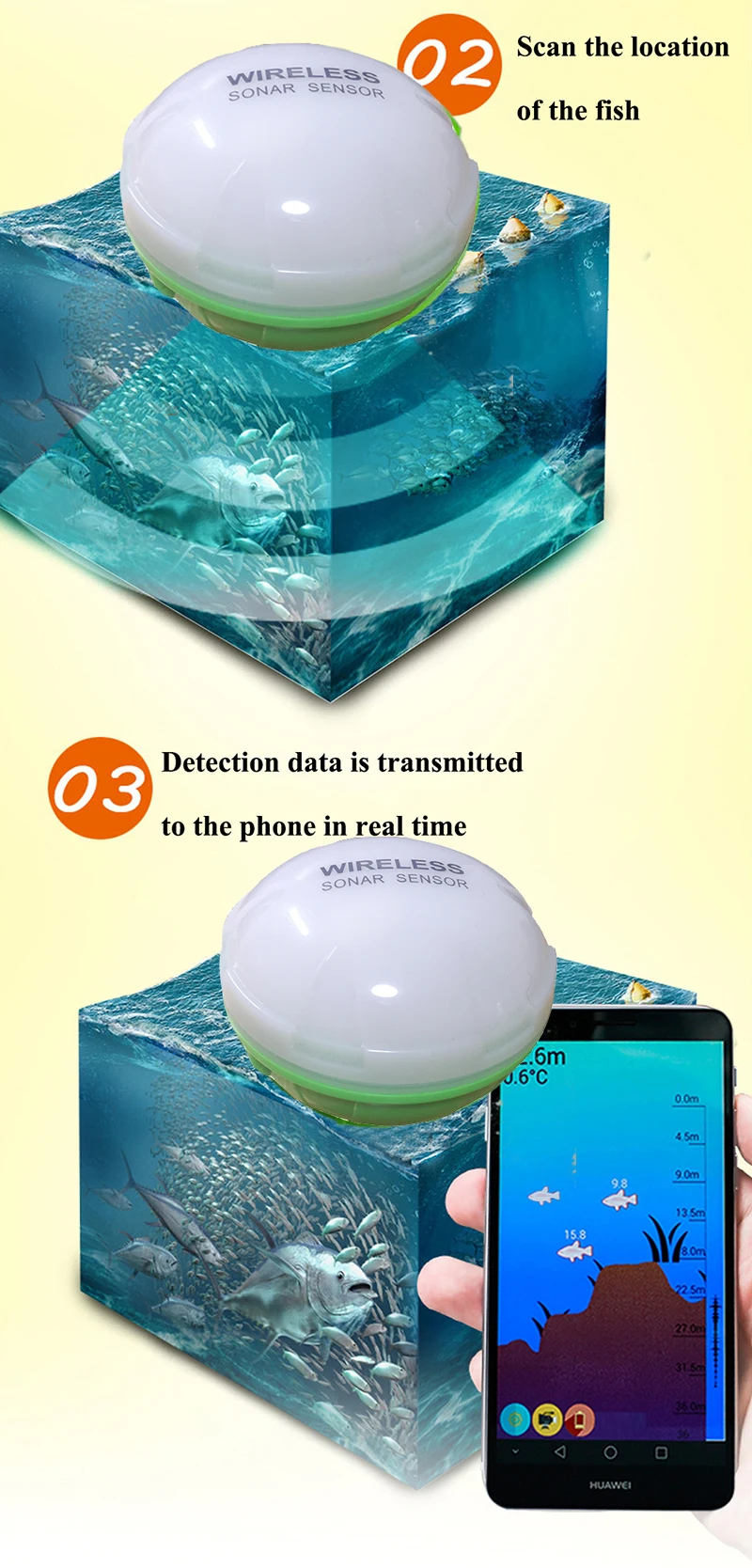 Двойной гидролокатор сенсор рыболокатор портативный гидролокатор сенсор эхолот Bluetooth глубина море озеро устройство обнаружения рыбы iOS Android
