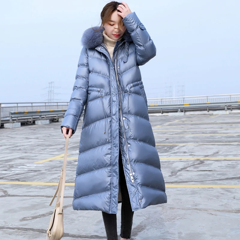Goedkoop 2019 Winter 90% Witte Eendendons Jas Vrouwen Dikke Warme Hooded Jassen Grote Echte Vos Bont Slanke Vrouwelijke Lange Down parka Overjas
