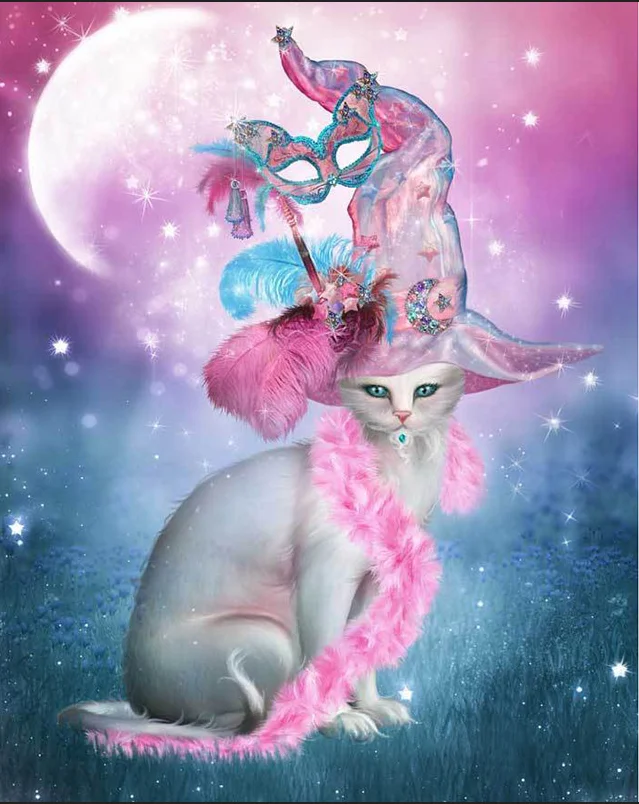 

Full circular 5D diamond painting Animal hat cat diamond embroidery full display cross stitch diamond home decor