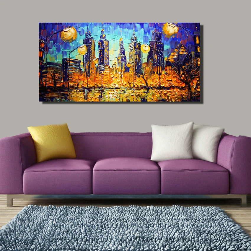 

3D Hand-Painted On Canvas Abstract buildings Oil Paintings Modern Home Decor Wall Art Large Size Thick Texture Knife Paintings