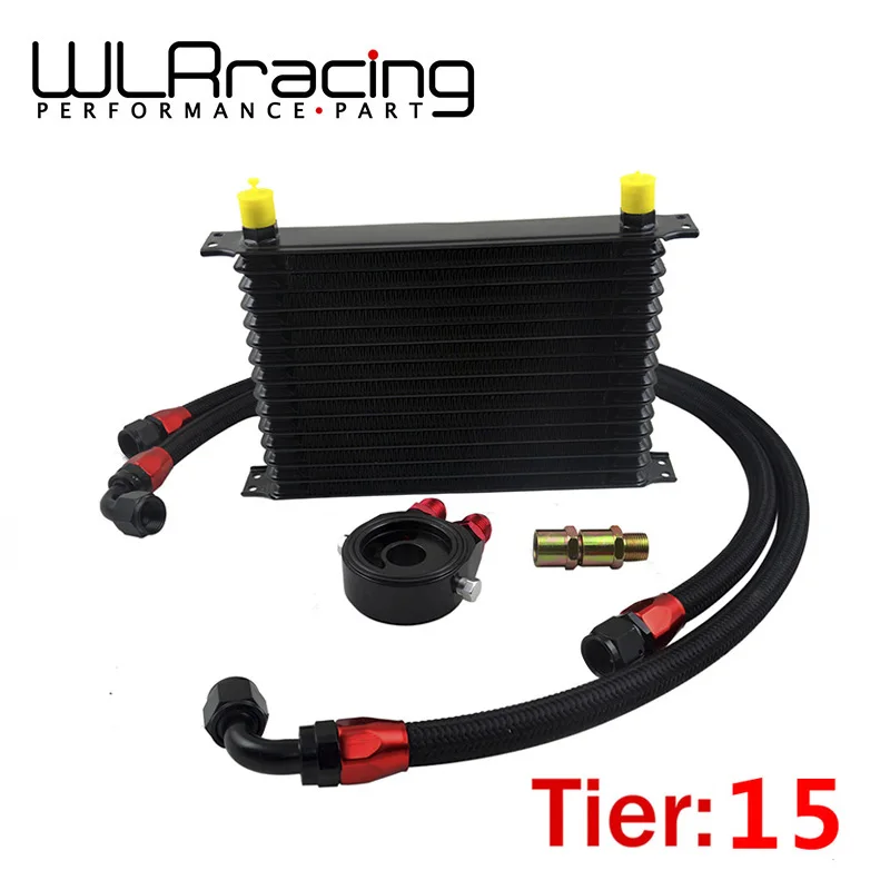 

WLR - UNIVERSAL 15 ROWS TRUST TYPE OIL COOLER+OIL FILTER SANDWICH ADAPTER BLACK + SS NYLON STAINLESS STEEL BRAIDED AN10 HOSE