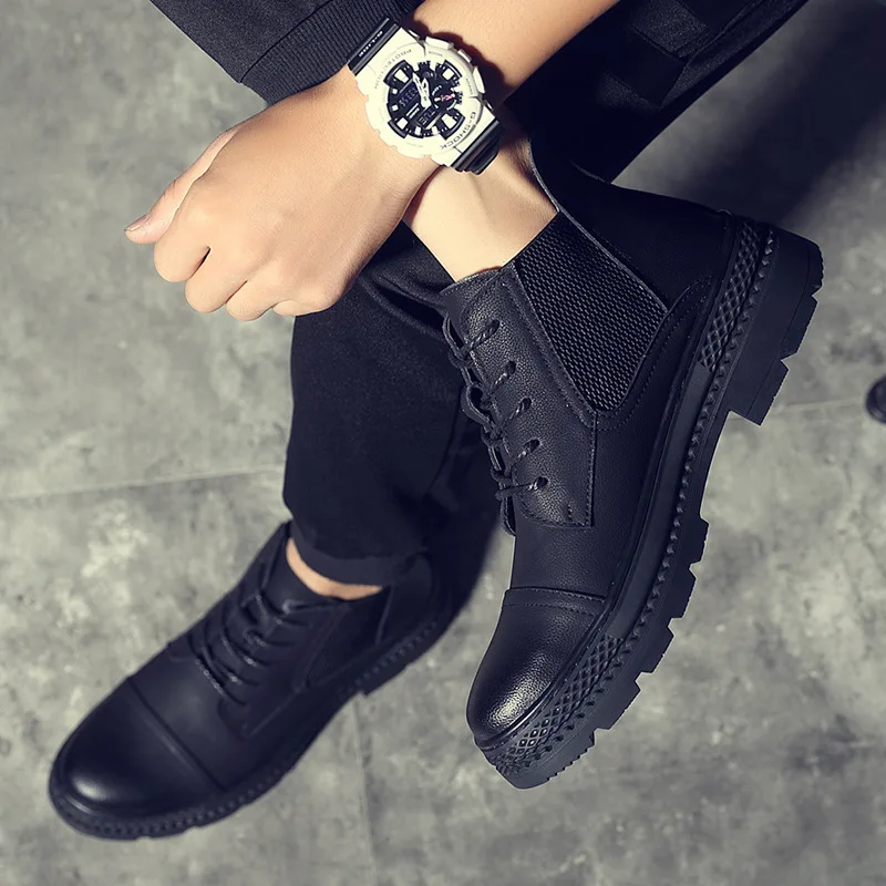 

QWEDF Brand New Men Shoes Winter Warm Martin boots Genuine Leather Fashion Sneakers Male Shoes High Top Casual Flat Shoes MC-52