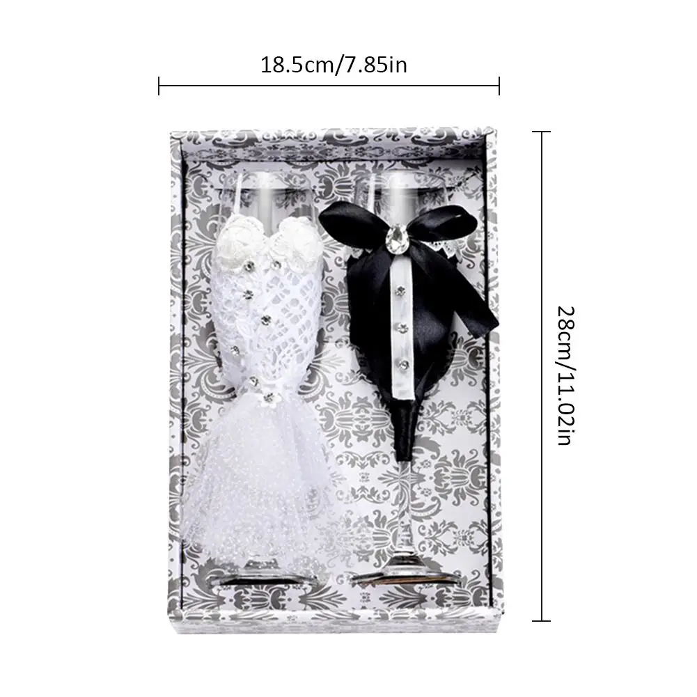 1 пара свадебных бокалов Свадебные бокалы для вина и шампанского набор чашек для жениха и невесты черное белое платье декоративная чашка