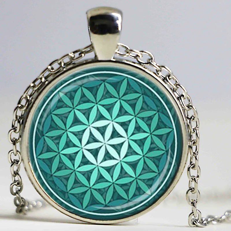 Кулон цветок жизни Teal Green Aqua духовные украшения вдохновляющее ожерелье