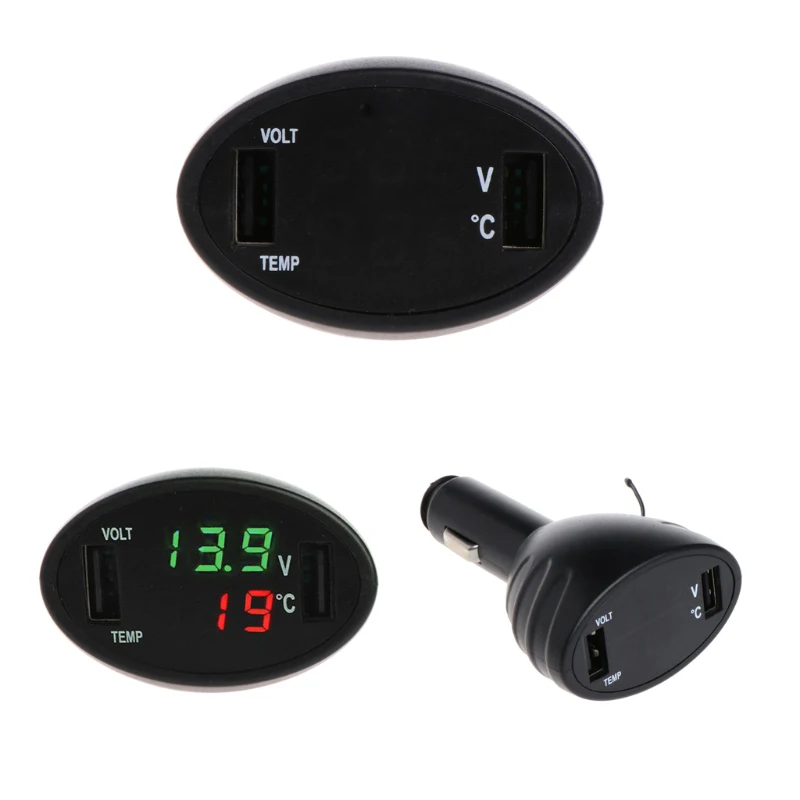 

Car Digital LED Thermometer Voltmeter Auto USB Charger Battery Monitor Temperature Gauge 10166