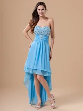 Blau High Low Chiffon Brautkleider Liebsten Perlen Kristall Chiffon Homecoming Party Kleider 2016 Günstige Cocktailkleider cd7379