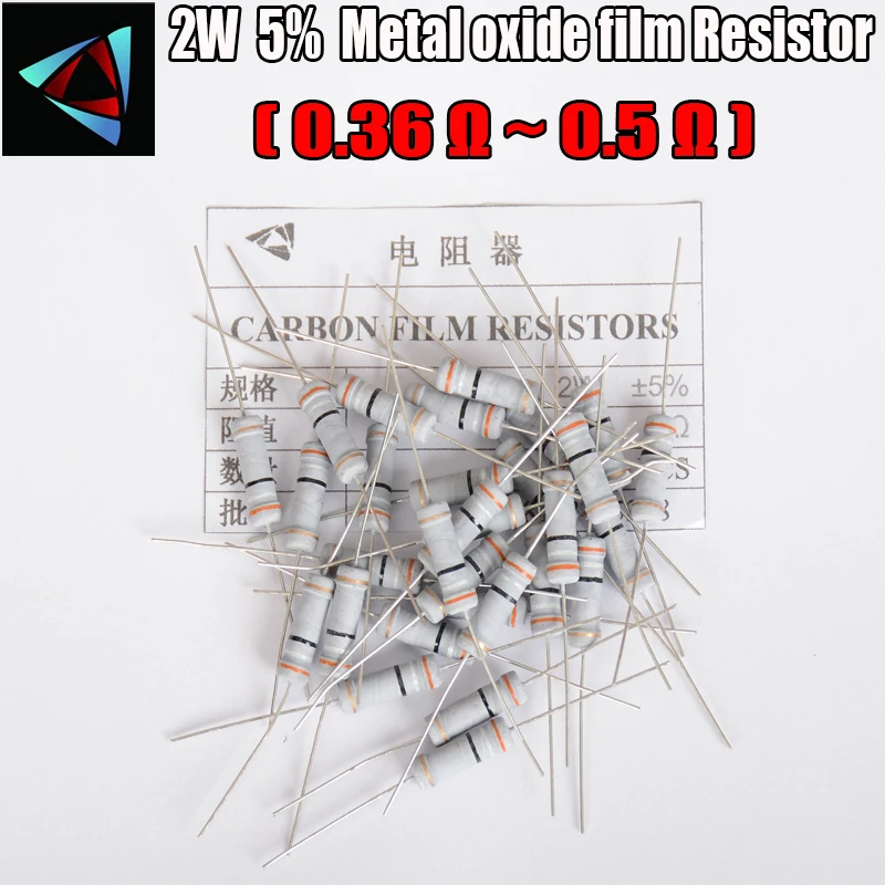 20pcs 5% 2W резистор из углеродистой пленки 0 36 39 43 47 5 Ом металлические Оксидные