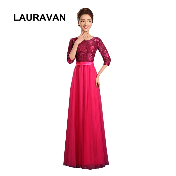 

vestido line tulle laced elegant women long dress fuchsia feminine bridesmaid dresses spring new arrival 2018 free shipping