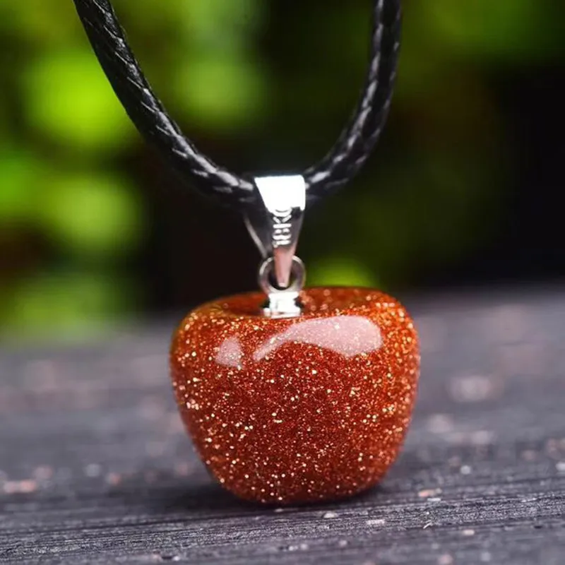 

Natural Crystal Apple Pendant Necklaces Manual Rope Women Tiger Eye Stone Necklace Fashion Jewelry For Gift Dropship
