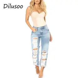 Dilusoo Для женщин Рваные джинсы брюки отверстия джинсовые прямые разрывая джинсы Европа 4 сезон женская уличная девять брюки женские брюки