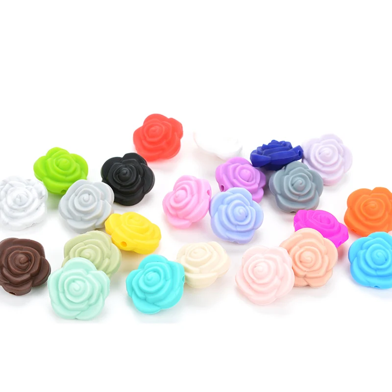 Горячая 21 мм двухсторонний Цветок розы Силиконовые бусины для ожерелья 50 шт./лот жевательная игрушка для зубов силикон BPA бесплатно