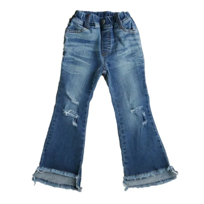 Hot Sale Kids Baby Girls Jeans Vintage Bell-bottom Trousers Wide leg Denim Pants
