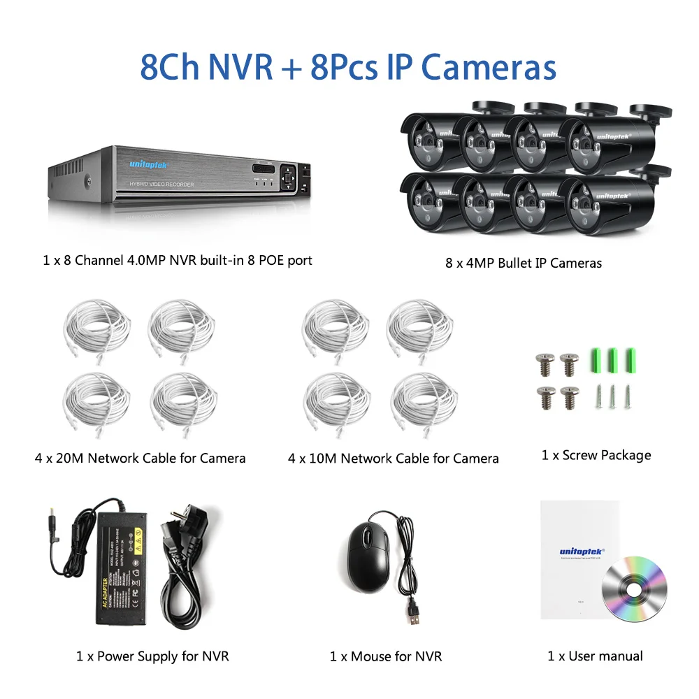 8CH 4MP POE IP камера CCTV система видеонаблюдения комплект водонепроницаемый IP66 с 8 шт. 48 в POE пуля Cam NVR система P2P Облако приложение XMEye - Цвет: 8Ch NVR n 8Pcs Cam