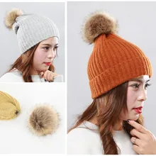Сезон осень-зима; теплая женская вязаная шапка кашемира монохромный сплошной цвет, wild big yards(дикие большие волос шапки с помпонами месяц шляпа