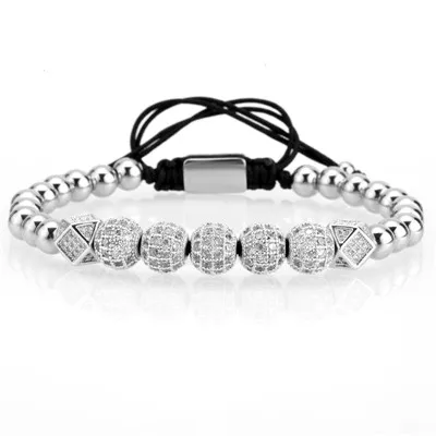 Mcllroy Men bracelet/charm/king/Queen/gold/couple bracelets& bangles pave cz cubic zircon stainless steel beads jewelry male - Окраска металла: Style  C