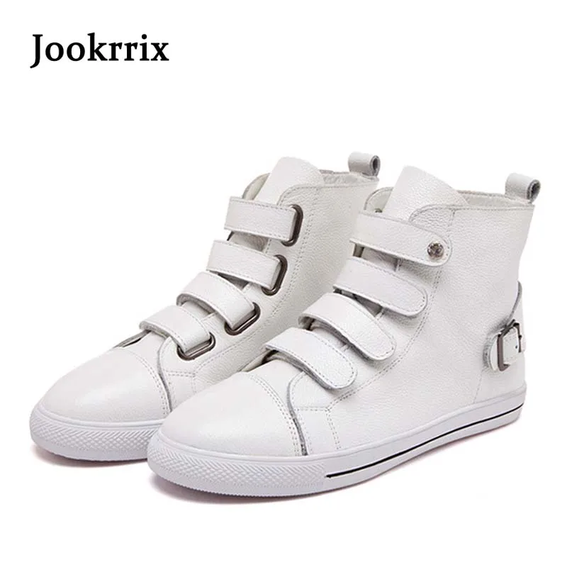 

Jookrrix 2018 Spring Fashion Brand Real Leather Lady Casual White Shoes Women Shoe Girl Leisure Sneaker High Top Breathable Soft