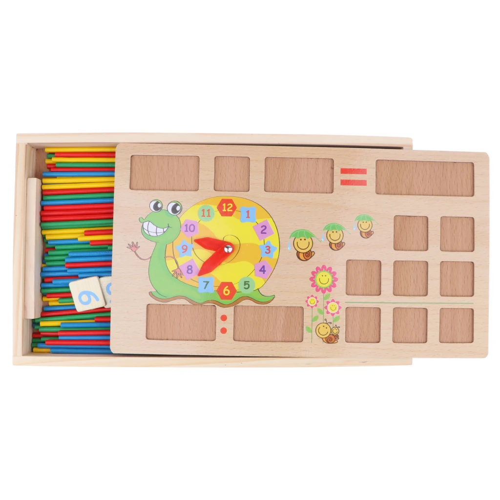  Wooden Montessori Toy Preschool Teaching Tool Math Counting Sticks with Clock