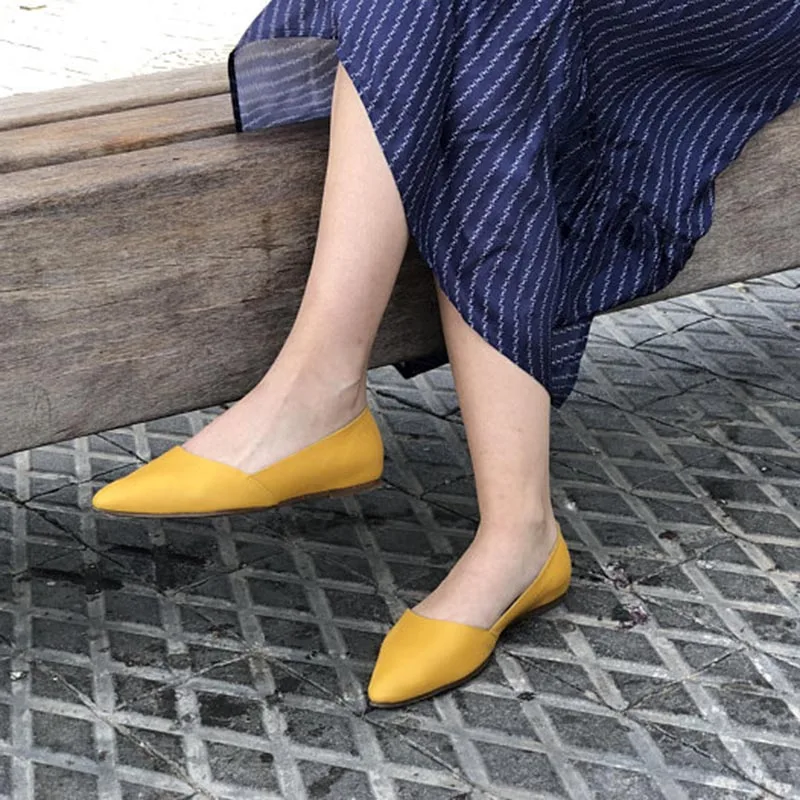 

Flats Shoes for Women Handmade Genuine Shoes Slip-On Pointed Toe Moccasins Mother Loafers Casual Female Driving Ballet Footwear