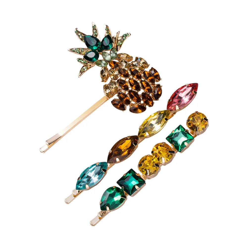 

3pcs/Set Fashion Pineapple Hair Clips Personalized Rhinestone Fashion Hair Accessories Colorful Acrylic Hairpins For Girls #30