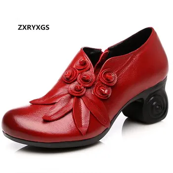 

New 2019 Spring Flower Cowhide Leather Shoes Women Shoes Elegant Comfortable Fashion Shoes High Heels 6cm Banquet wedding shoes