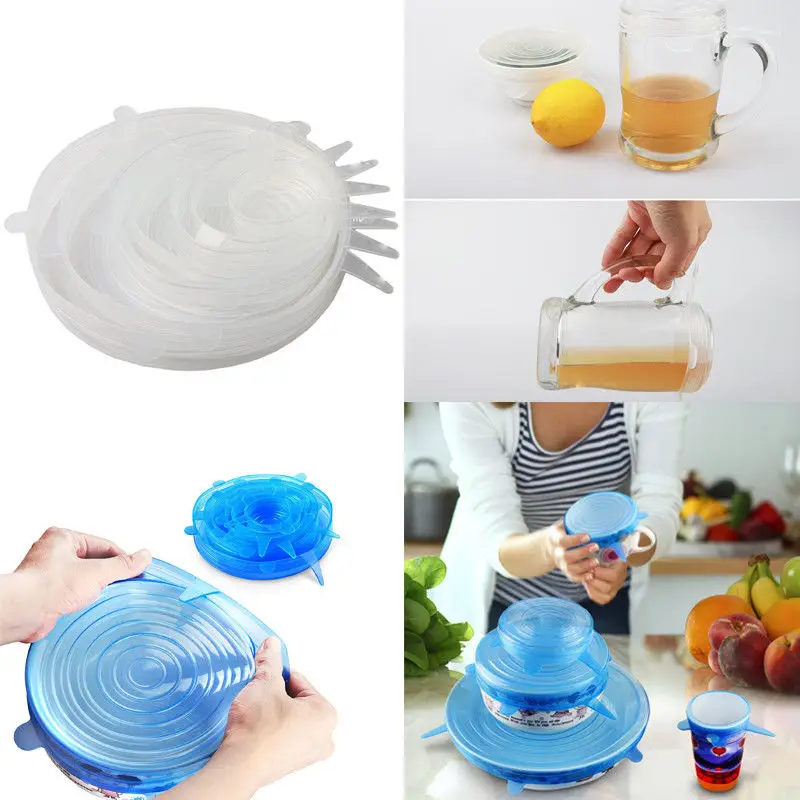 NEW Reusable Silicone Food Pot Lid Bowl Covers Wrap Keep Food Stretch ...