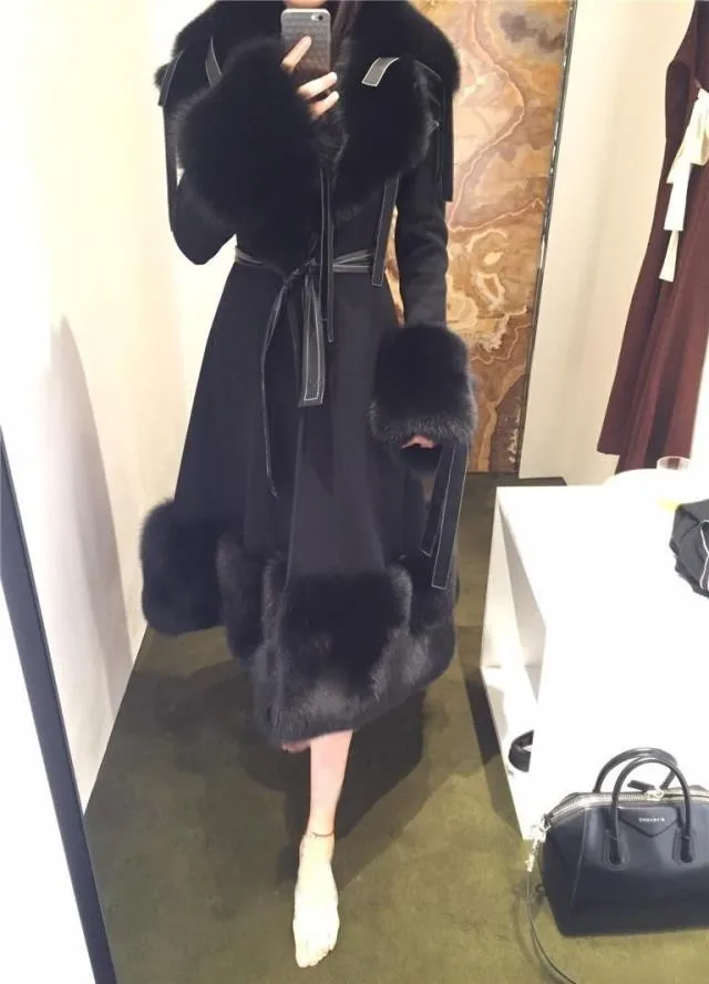 OYCP модное Черное длинное кожаное пальто женское меховое лоскутное теплая повязка длинное пальто куртка