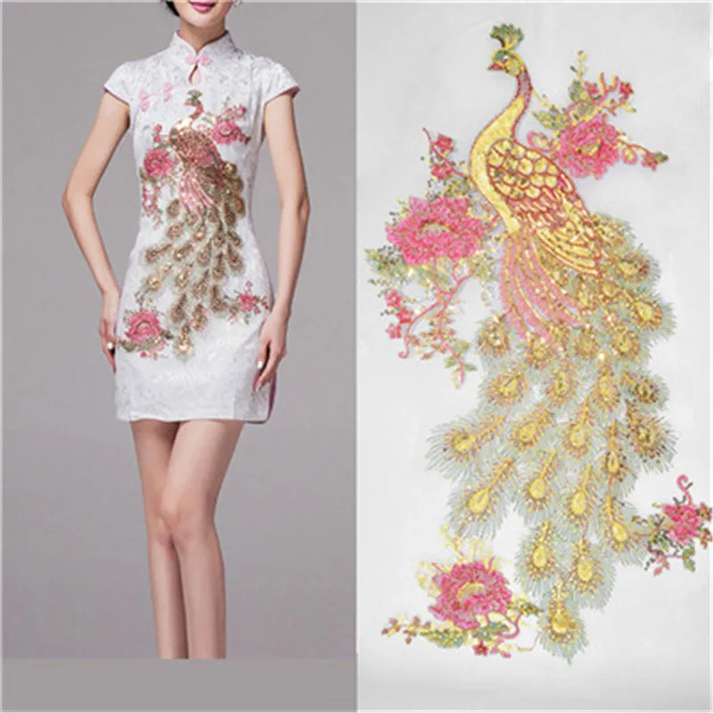 Цветы павлина патчи большие наклейки для одежды вышивка 3D аппликация Одежда Патч наклейка Железная Ткань для шитья DIY