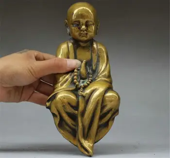 

Old Chinese buddhism temple Pure bronze prayer small Buddhist monk buddha statue