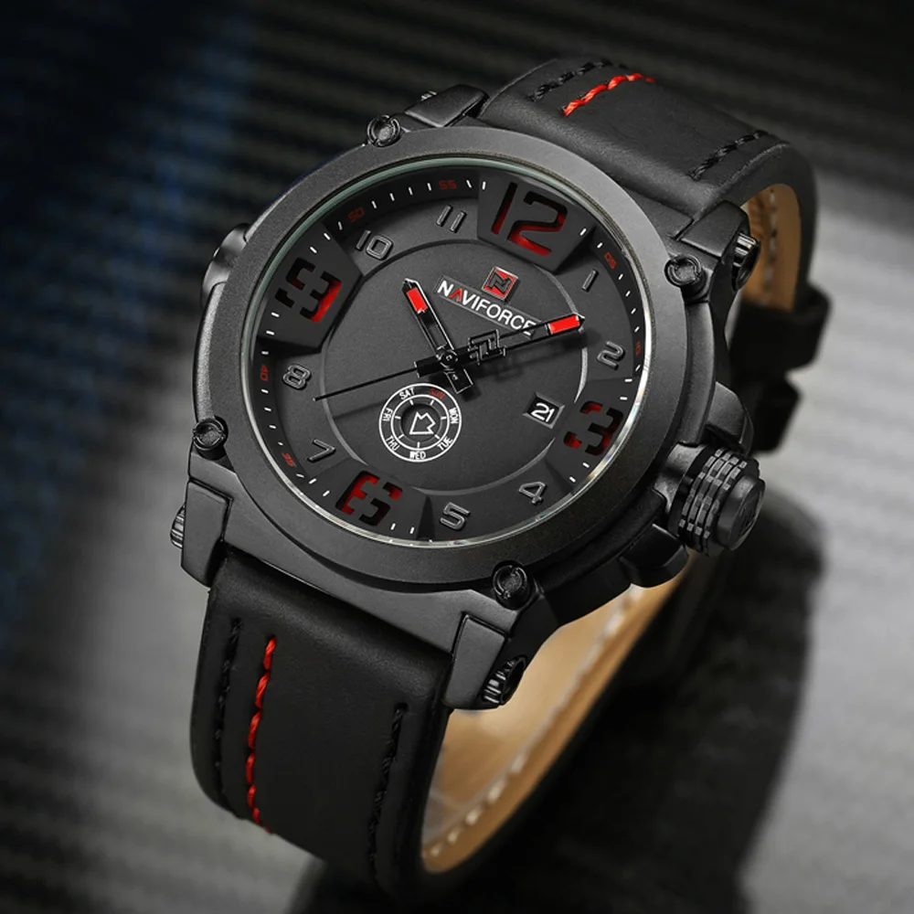  NAVIFORCE Luxury Brand Military Watches Men Quartz Analog 3D Dial Leather Clock Man Sports Watches 