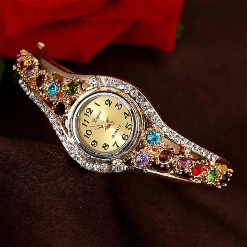 Роскошные часы женские золотые модные цветочные часы повседневные женские кварцевые наручные часы с кристаллами винтажные часы