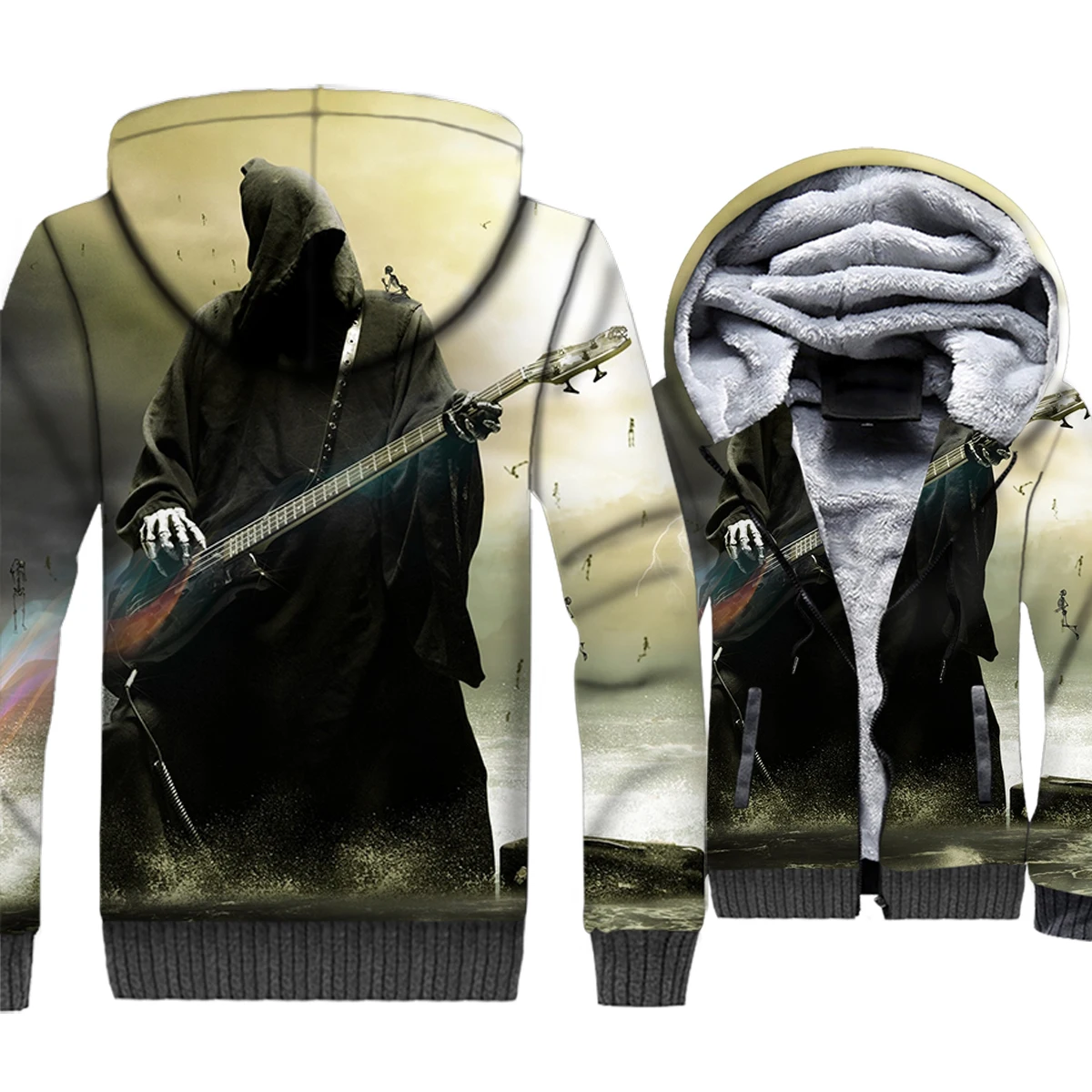 

Love Music Love Guitar Jackets Men Punk Rock Hoodie Fashion Sweatshirt Winter Thick Fleece Zipper 3D Print Coat Kpop Sportswear