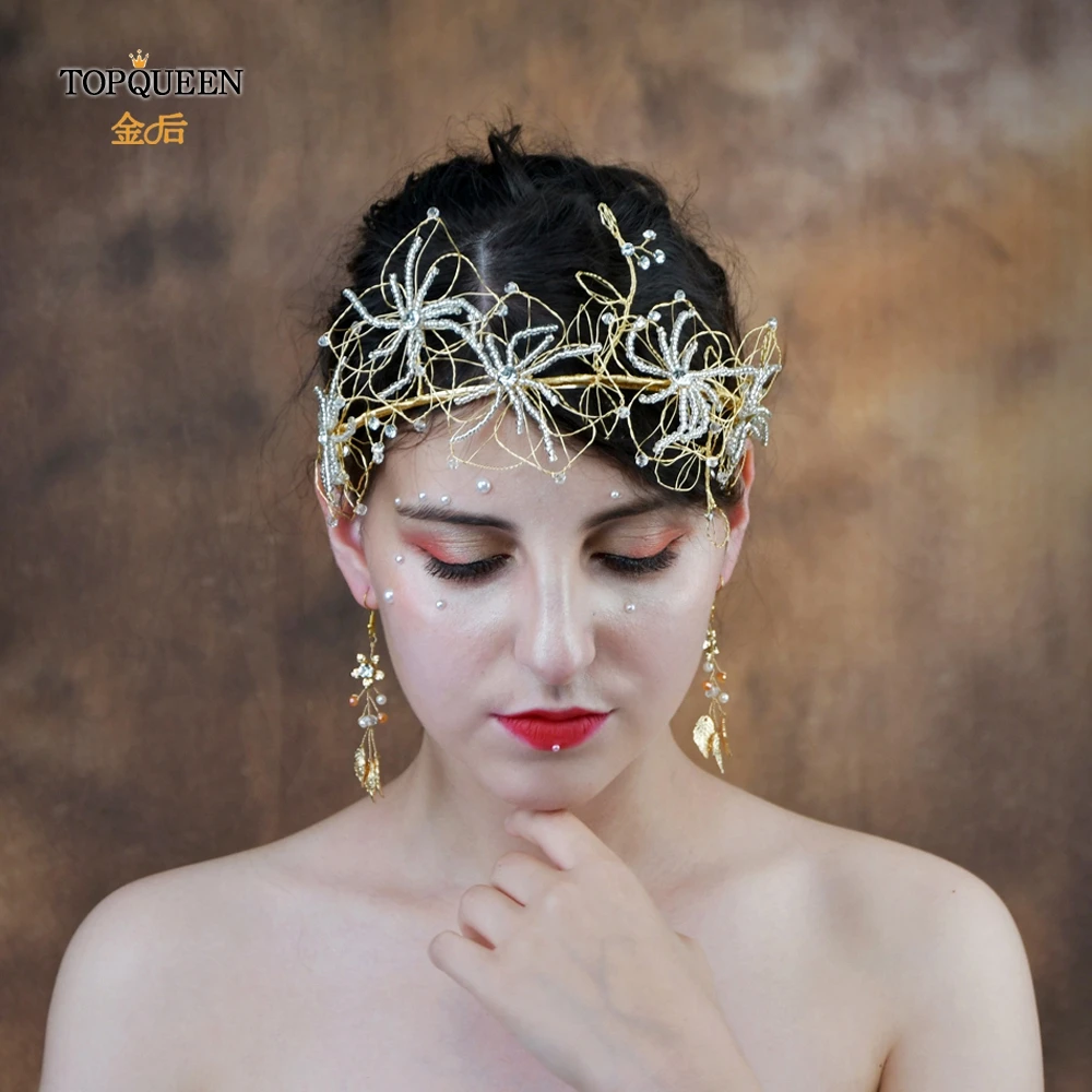 TOPQUEEN HP210-FG Свадебные аксессуары с бисером свадебная корона волос с кристаллами ручной работы для девочек партия свадебная тиара