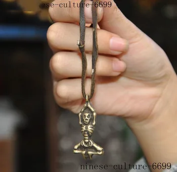 

Christmas 1.8"Old Tibetan bronze Gilt Skeleton people statue Talismans Pendant Halloween