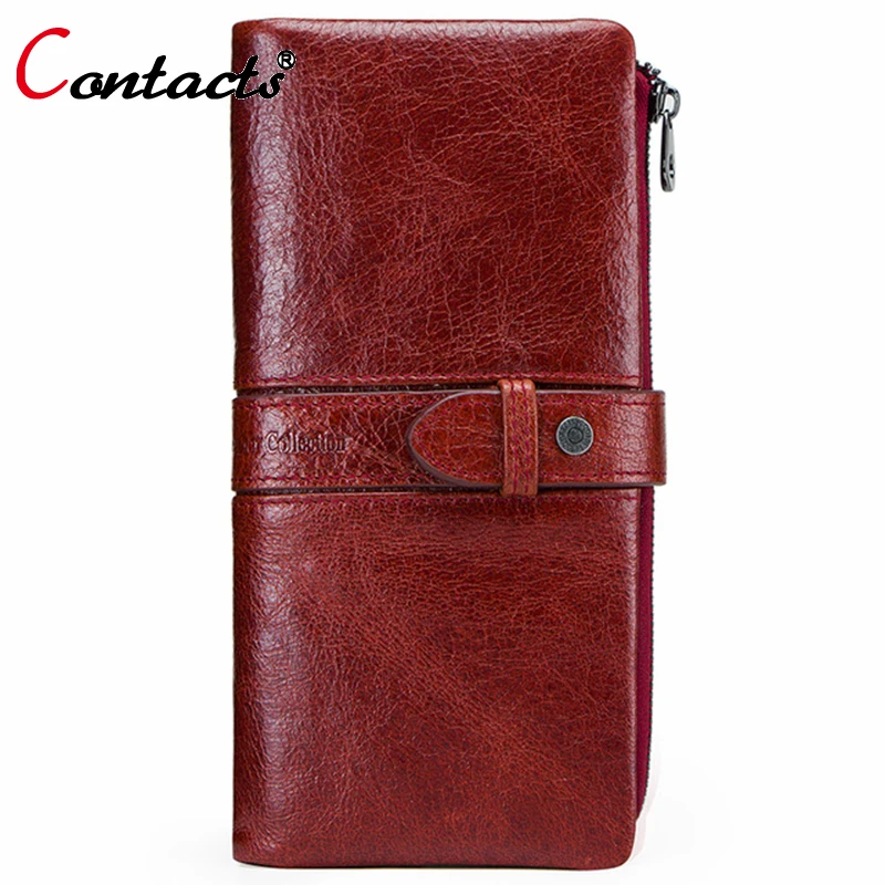 

Contact's Genuine Leather Purse Long Clutch Fashion Trifold Coin Purse Female Wallets Cartera Card Holder Wallet 2019 Women