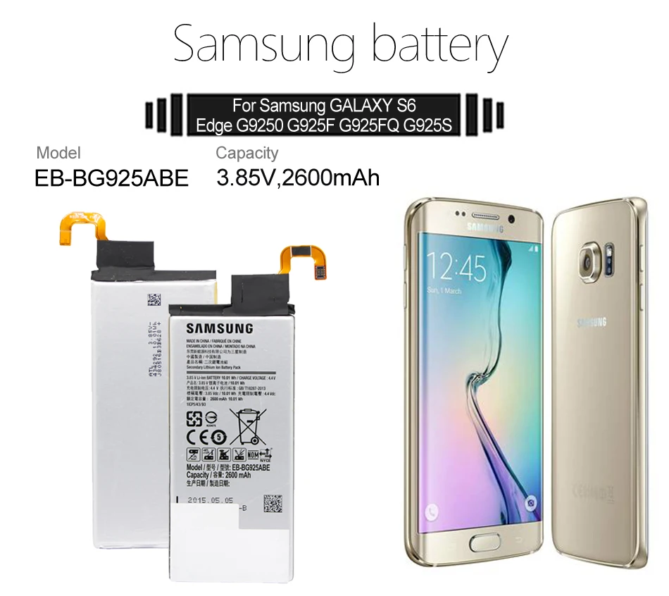 Samsung телефон Батарея EB-BG925ABE 2600 мА-ч для samsung Galaxy S6 край G925 G925F G925I G925A G925T G925W G925P G925S