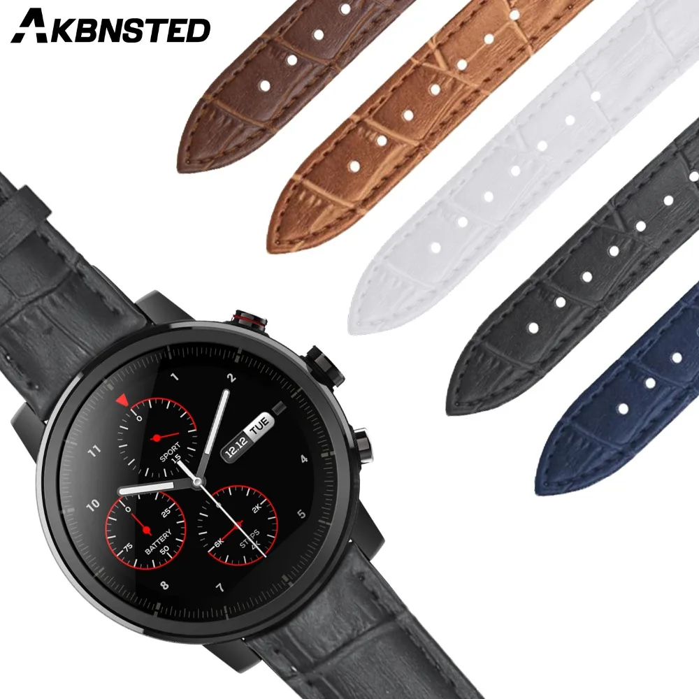 Универсальный ремешок AKBNSTED из натуральной кожи для Huami Amazfit Stratos Samsung Watch Garmin Vivoactive