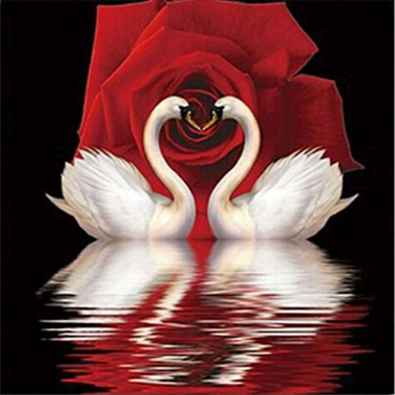100-Full-5D-Diy-Daimond-Painting-Rose-Swan-Couple-3D-Cross-stitch-Round-Rhinestone-Full-Pasted