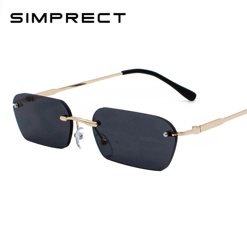 

SIMPRECT 2019 Rimless Square Sunglasses Women Metal Small Sun Glasses For Men Brand Designer Fashion Lunette De Soleil YJ1028