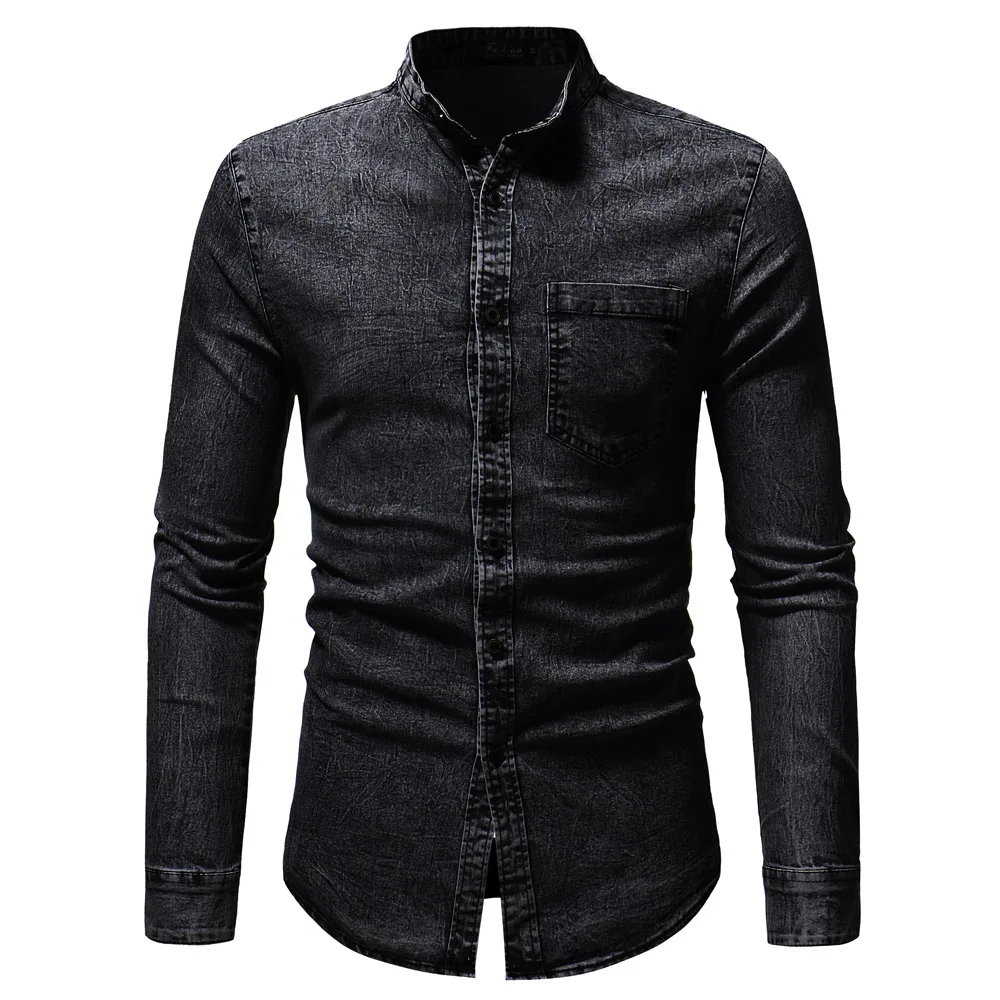 

2019 Men Fashion Casual Long Sleeved Denim Shirt Slim Fit Male Social Business Dress Shirt Brand Men Clothing Soft Comfortable