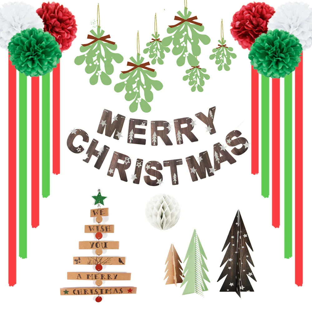 

Christmas Decorations for Home Accessories Merry Christmas Banner Christmas Hanging Tree Honeycomb Ball for Table Decorations