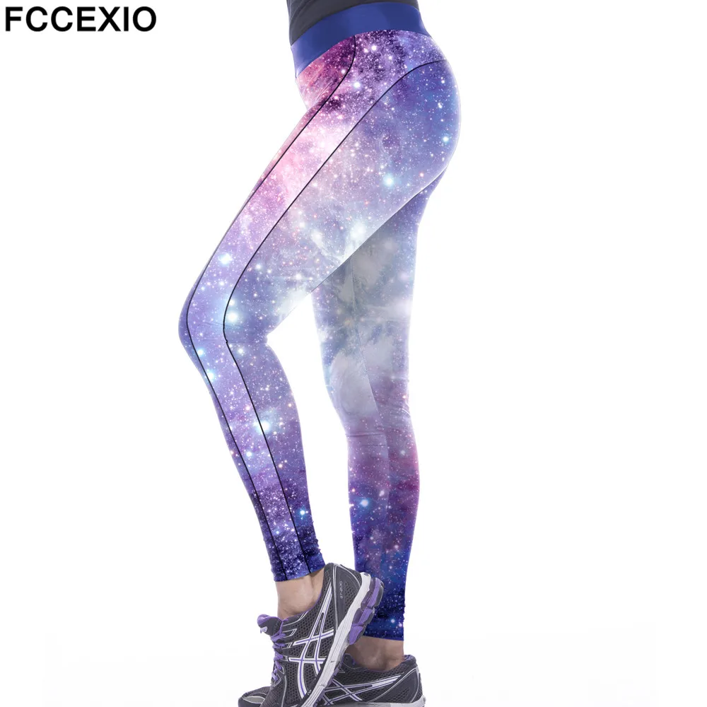 

FCCEXIO New Arrival leggins Pink Galaxy Star Printed Leggings Elastic Slim Fit Fitness Women Leggings Pants Plus Size Trousers