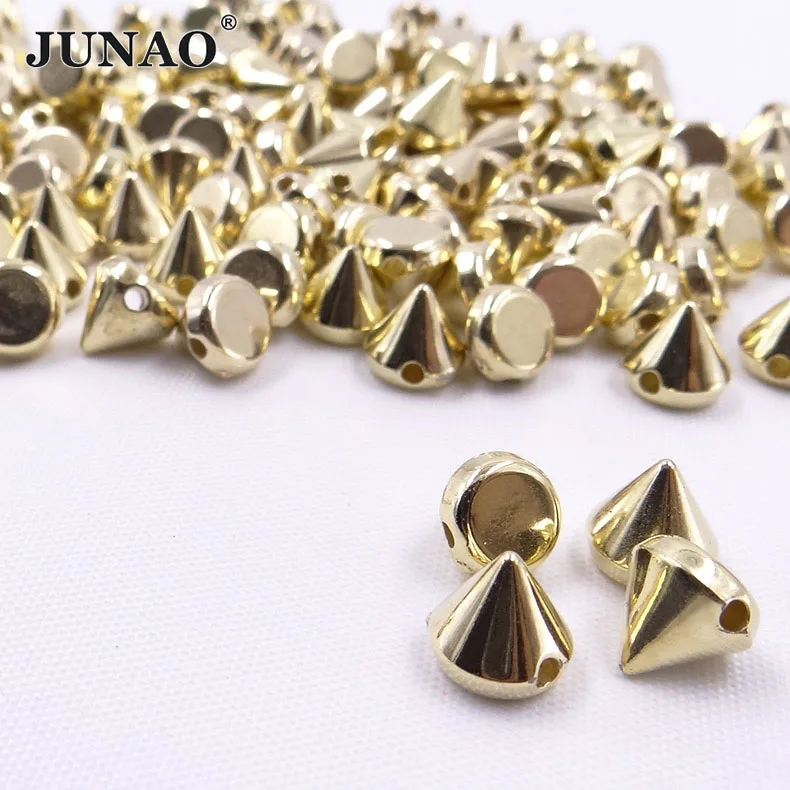 

JUNAO 8mm Gold Color Plastic Rivet Punk Studs and Spikes Sew On Decoration Rivet Applique for Clothes Dress Finding Crafts