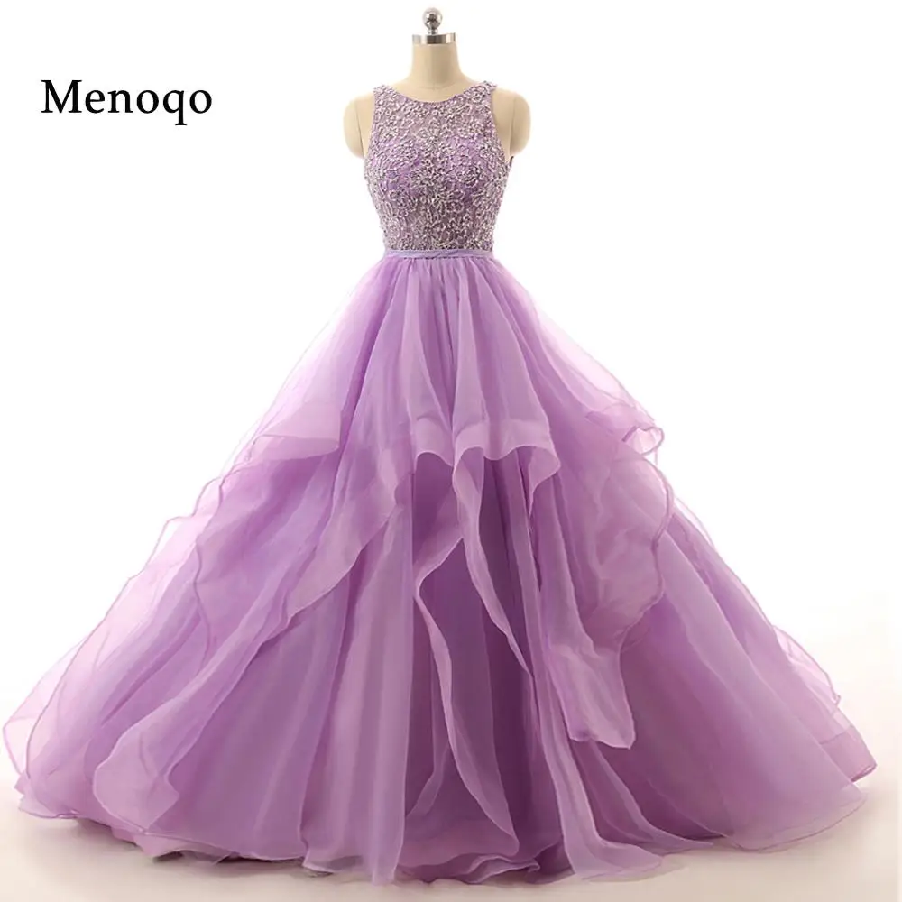

71111W Real Sample Lilac Ball gown Beaded Puffy Organza Special occasion long sexy prom dresses 2019 new arrival