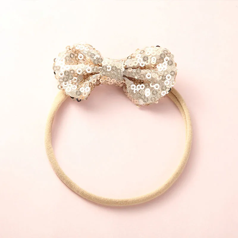 #14Fashion Shiny Baby Girl Nylon Elastic Headband Mini Ring Lace Bowknot Headdress Solid Color Newborn Baby Princess Headwear