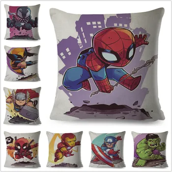 

Cute Cartoon Super Hero Superman Marvel Avenge Cushion Cover for Sofa Decor Throw Pillowcase Linen Cotton Pillow Case