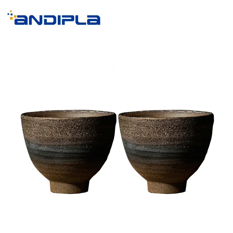

2PCS/Lot 50ml Vintage Coarse Pottery Teacup Master Tea Bowl Sake Cups Chinese Kung Fu Tea Set Drinkware Teaware Decor Crafts