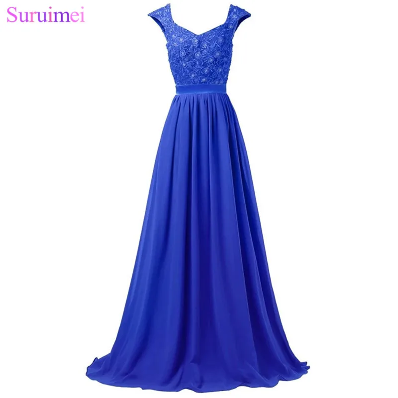 Королевское синее платье подружки невесты, шифоновое платье с короткими рукавами и аппликацией, корсет, длинное фиолетовое, серебряное, серое платье невесты - Цвет: Picture Color